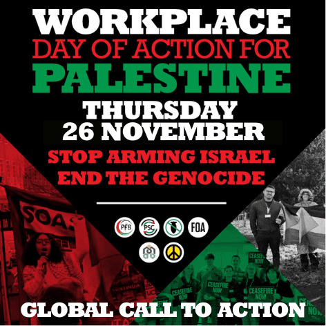 Workplace Day of Action for Palestine graphic from Palestine Solidarity Campaign